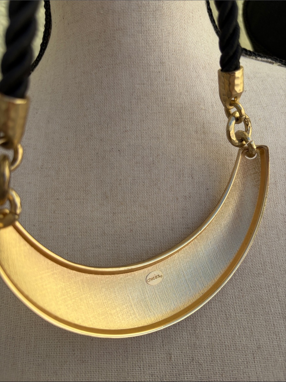 Chico's Hammered Gold Crescent Pendant on Black Rope - Picture 8 of 8